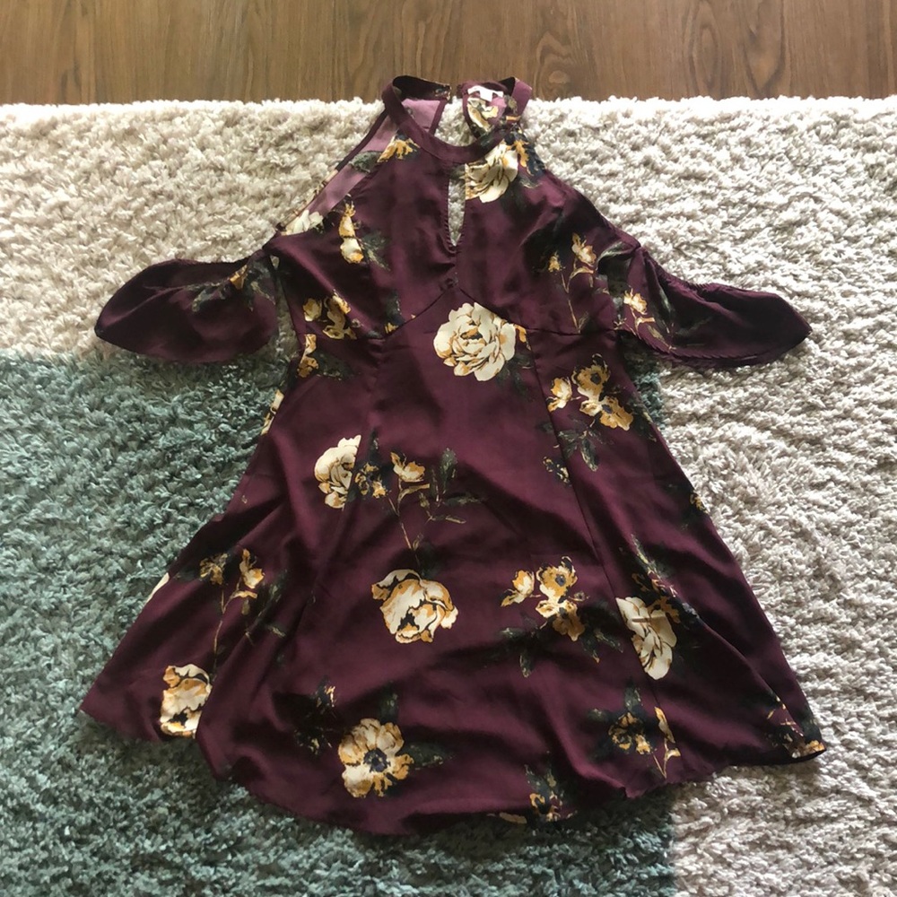 Flower Print Maroon Dress